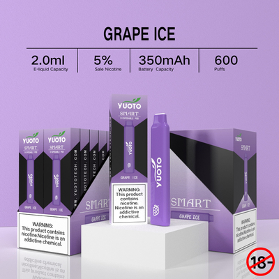 2022 nuovi sapori fruttati multipli venenti Yuoto Smart 600 soffia penna eliminabile di Vape del nicotina di 5%