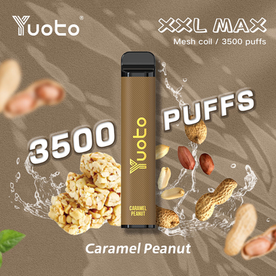 caramello penuts sapore Yuoto xxl Max 3500 soffi monouso Vape pod Mesh bobine superficie in pelle 9ml