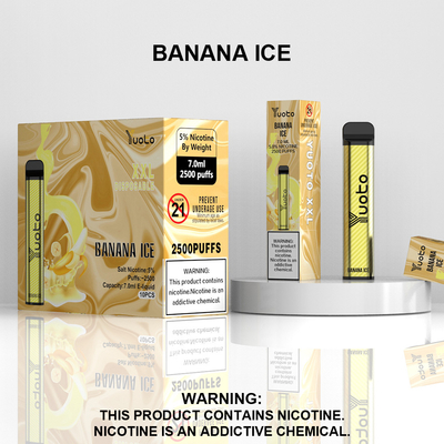 Yuoto XXL 2500 Puffs Monouso 1200mAh Batteria 7.0ml Ejuice Sapore di ghiaccio alla banana per l'India