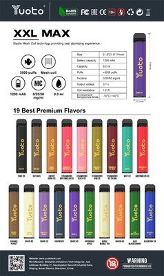 Il ODM Yuoto 3500 soffia succo misto della batteria 9ml E di sapore ROHS 1200mAh di Vape Antivari 16
