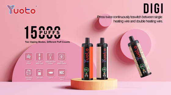 Vape monouso di plastica AL 850mAh 15000 fiocchi Regolabile flusso d'aria 23 sapori DualMesh bobina