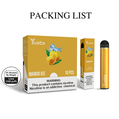 La sigaretta all'ingrosso YUOTO 1500 della penna eliminabile E del vape del nicotina 5% soffia vendita calda 6ml in Medio Oriente 2% 5% nuovo